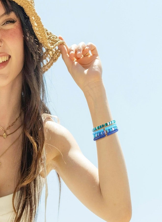 EEE ELECRELIVE Elecrelive 12Pcs Blue Clay Beaded Bracelets Stretch Bracelets Heishi Surfer Bracelet Set Friendship Bracelets Stackable Beaded Preppy Bracelets for Summer Beach Jewelry Party Favors - Image 4
